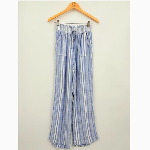 Christopher & Banks Linen Blend Pull-on pants, Size Medium, blue white striped - Picture 1 of 9